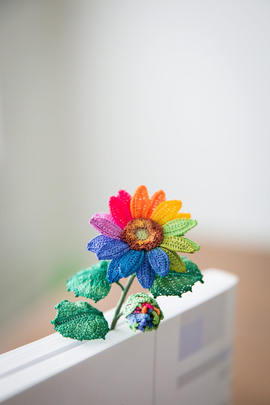 Microcrochet Rainbow Sunflower Bookmark