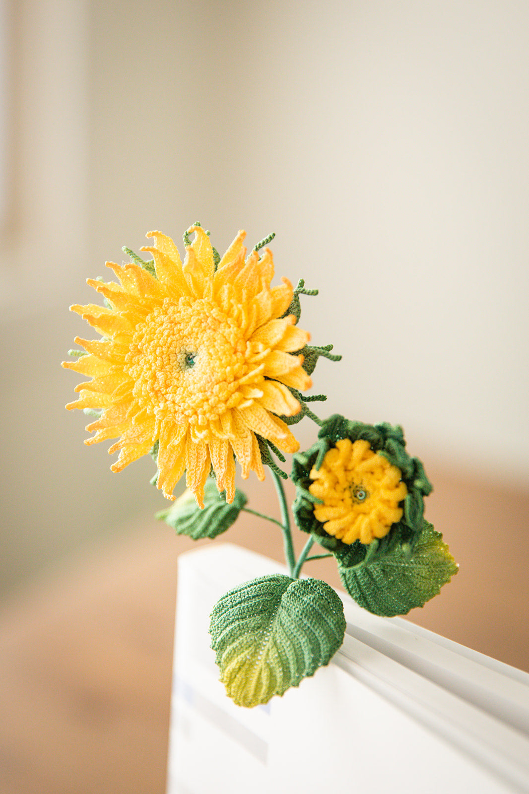 Microcrochet Teddy Bear Sunflower Bookmark