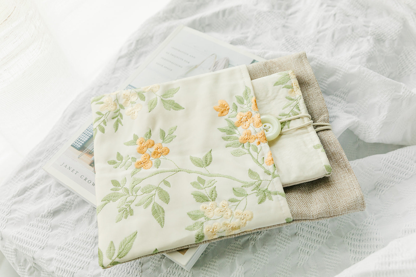 Embroidered Flower Book & Kindle Sleeve