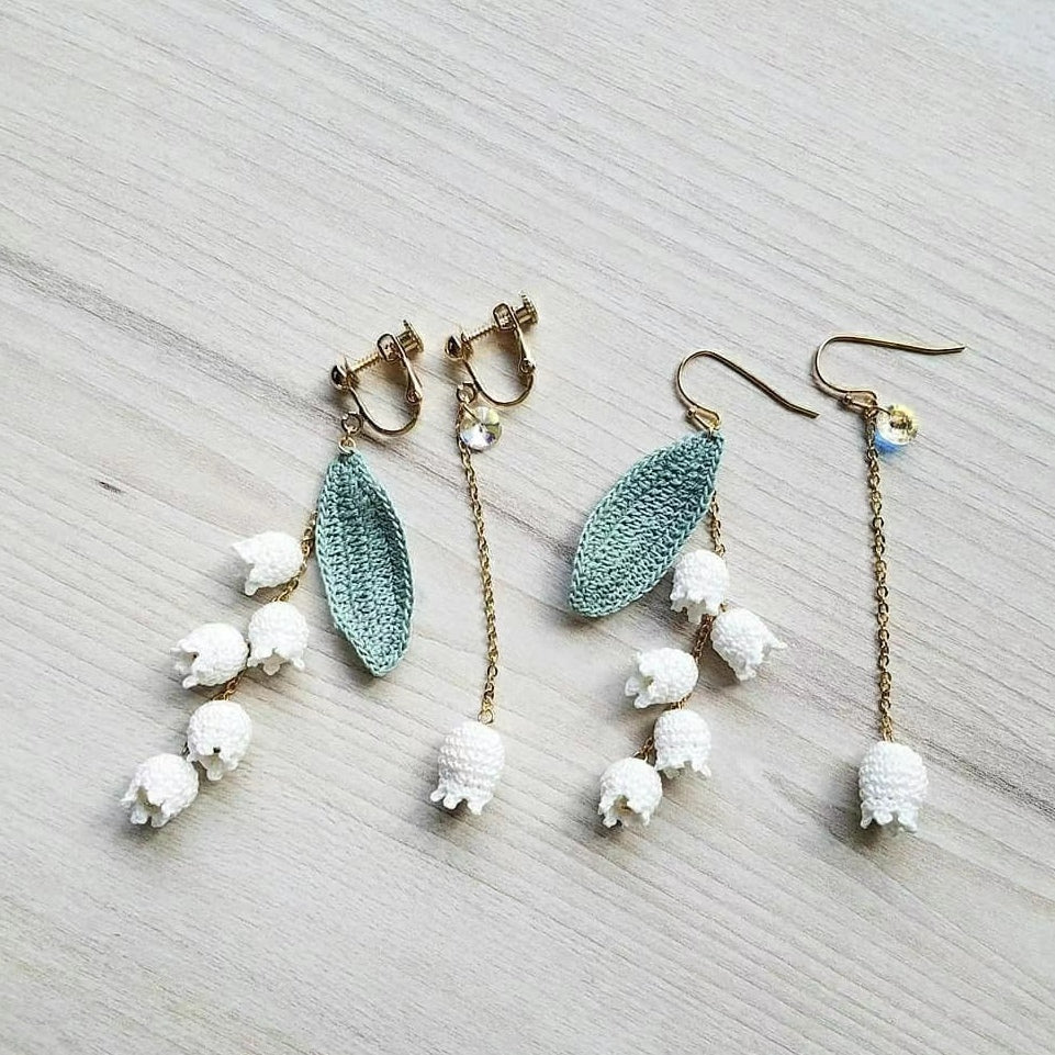 Microcrochet Lily of the Valley Big Earrings