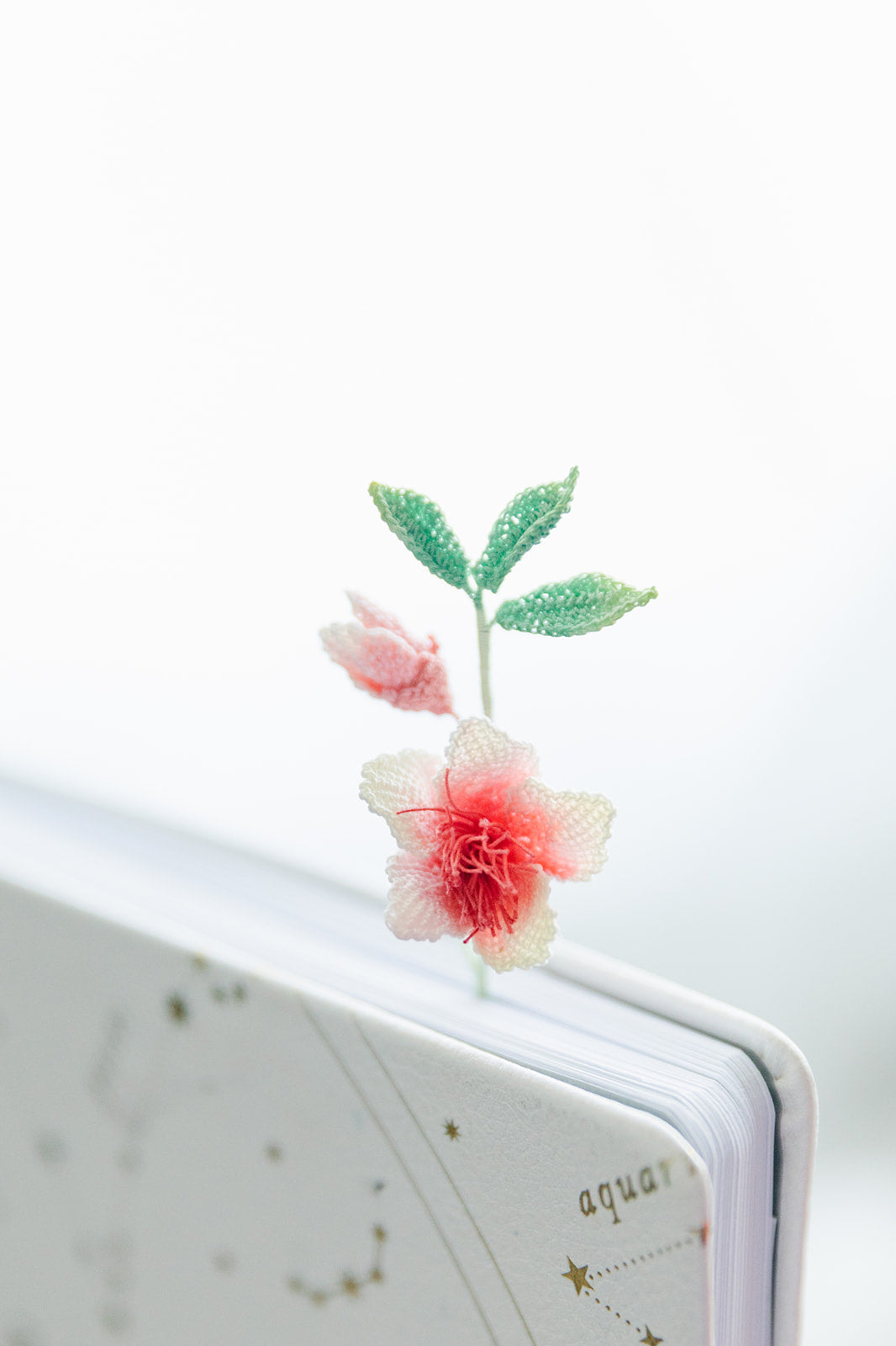 Microcrochet Peach Flower Bookmark