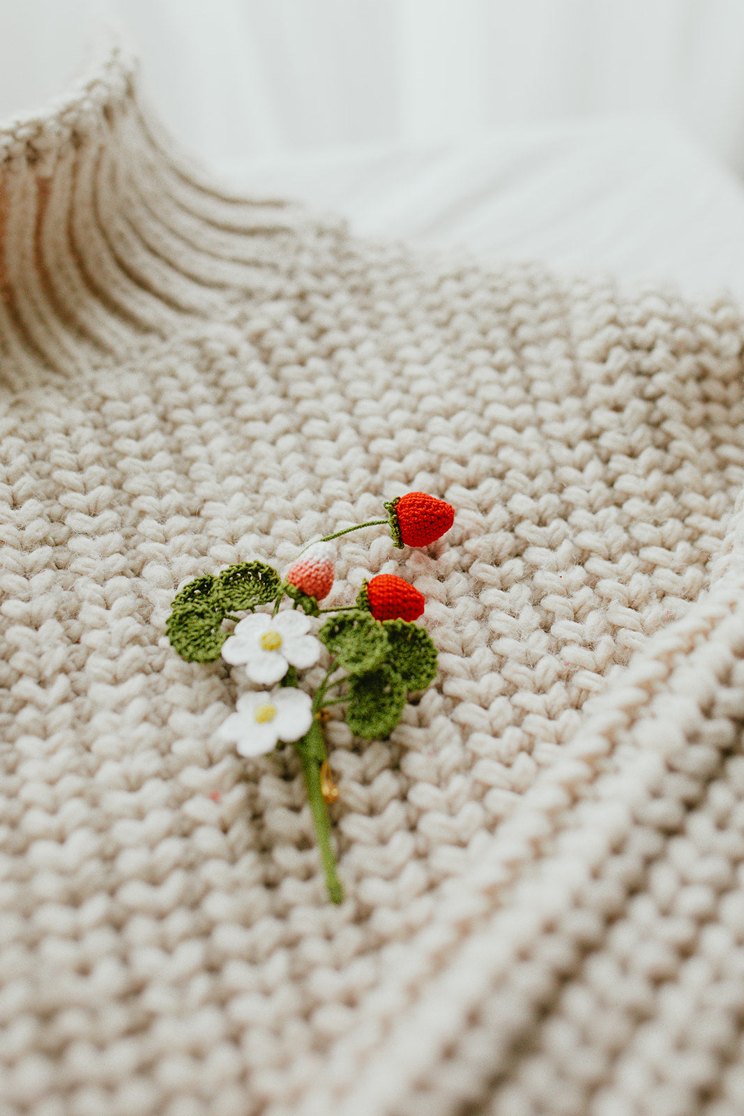 Microcrochet Strawberry Brooch